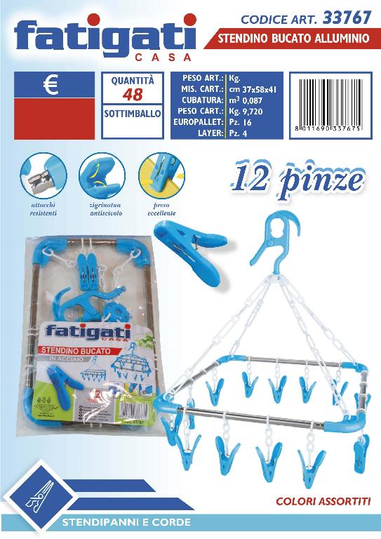 FATIGATI STENDINO 12 PINZE ACCIAIO FATIGATI STENDINO 12 PINZE ACCIAIO