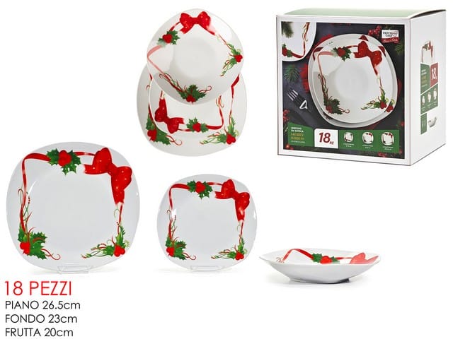 Piatti 18pz natalizi merry ribbon 524369
