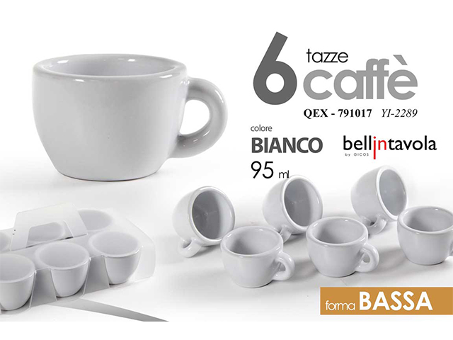 TAZZA CAFFE` BAR C/6 BIANCHE BASSE ML.95