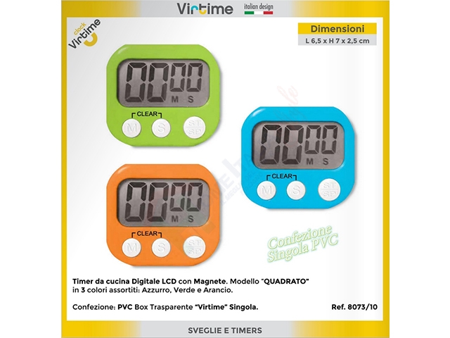 TIMER CUCINA LCD QUADRATO CON MAGNETE COLOR.ASS.