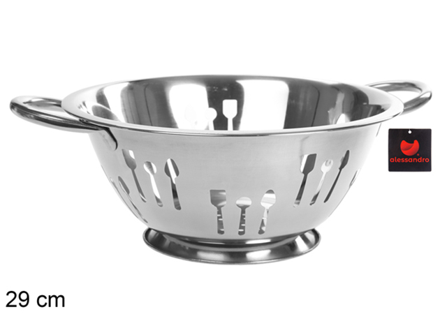 SCOLAPASTA ACCIAIO DECORATO CON POSATE CM.29 SCOLAPASTA ACCIAIO DECORATO CON POSATE CM.29