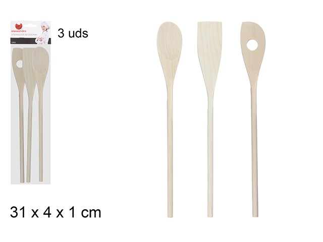Tris cucchiai legno cm.31 assortiti