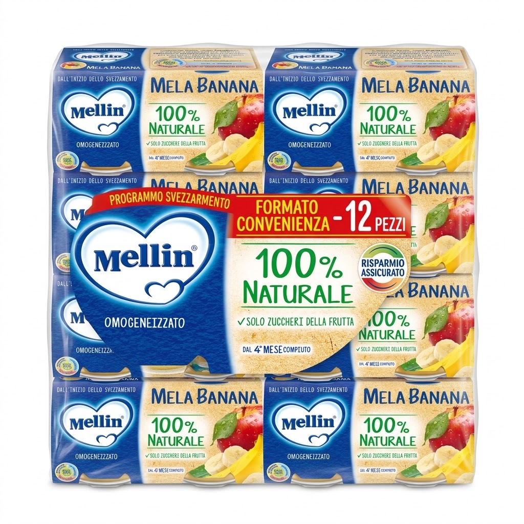 12 x mellin omog.frutta mela banana gr.100x2
