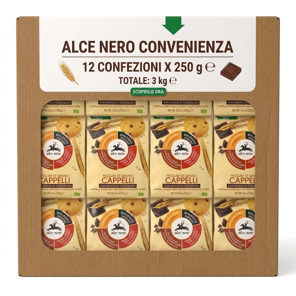 12 x alce nero frollini grano ciocc.bio gr.250